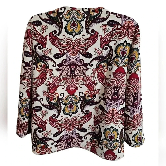Chico’s 2P Petite Large Paisley Boho Peasant Blouse Slit Bell Sleeve Vintage Top - Picture 4 of 8